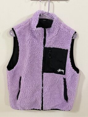 Stussy Lavender Sherpa Vest with Black Zip Pocket